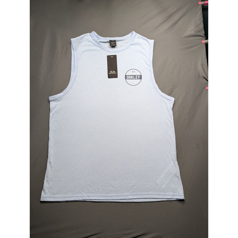 Oakley Mens Back B1B Logo Graphic Tank Top Light Blue Breeze Poseidon Size M NEW